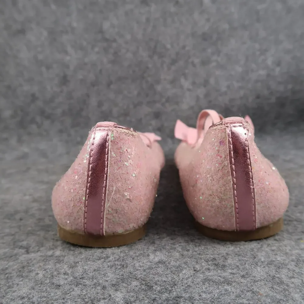 Crazy 8 Shoes Kids Girls 2 Ballet Flats Elastic Straps Pink Glitter Slip On Bow